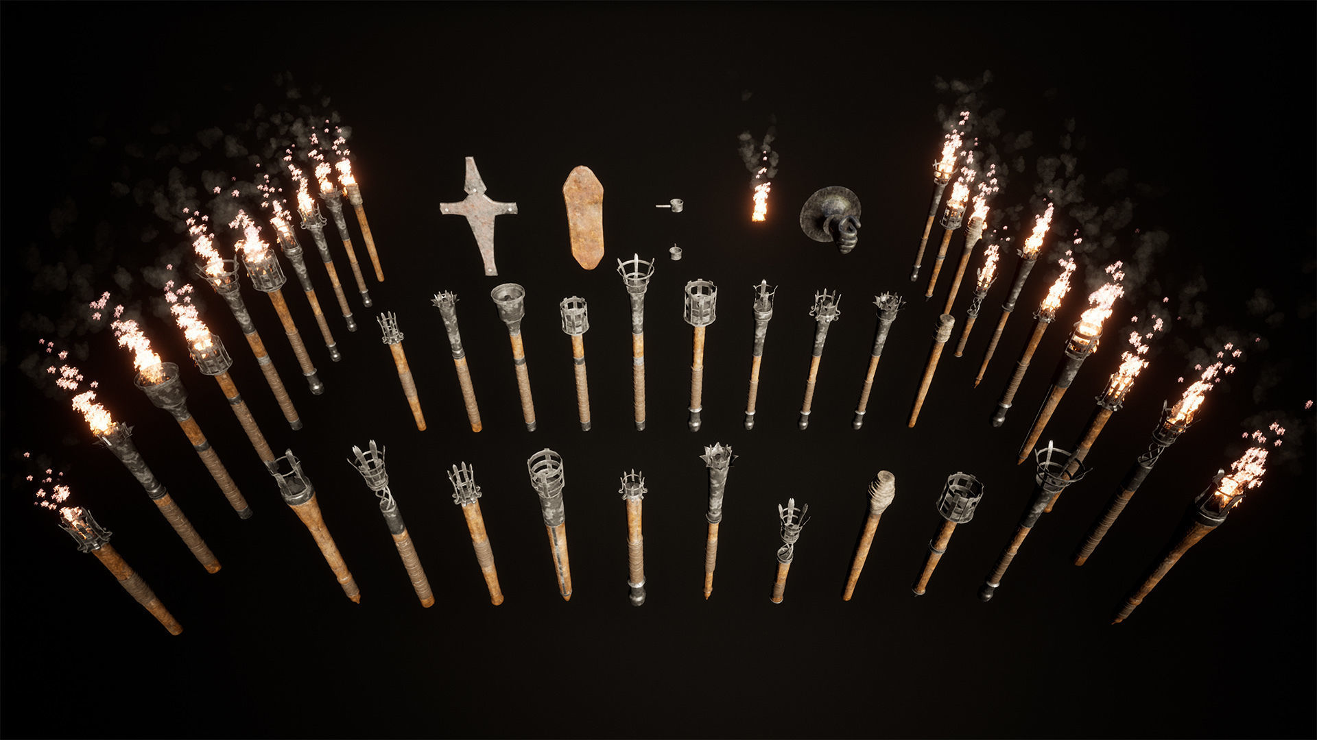 Medieval Torches 48 Variations Low-poly 3D model_12
