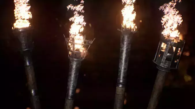 Medieval Torches 48 Variations Low-poly 3D model
