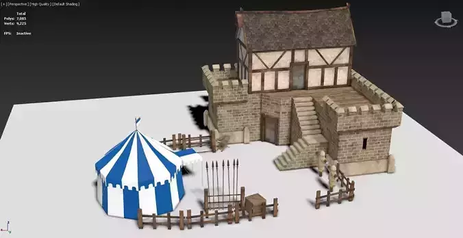 Medieval Barracks Low-poly 3D model