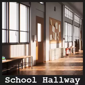 School Hallway 27 Assets Low-poly 3D model