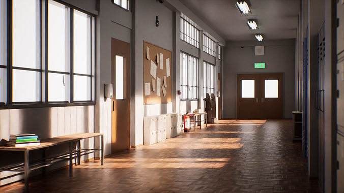 School Hallway 27 Assets Low-poly 3D model