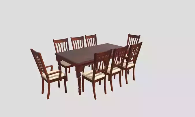 Dining set - 8 chairs and Table Low-poly 3D model