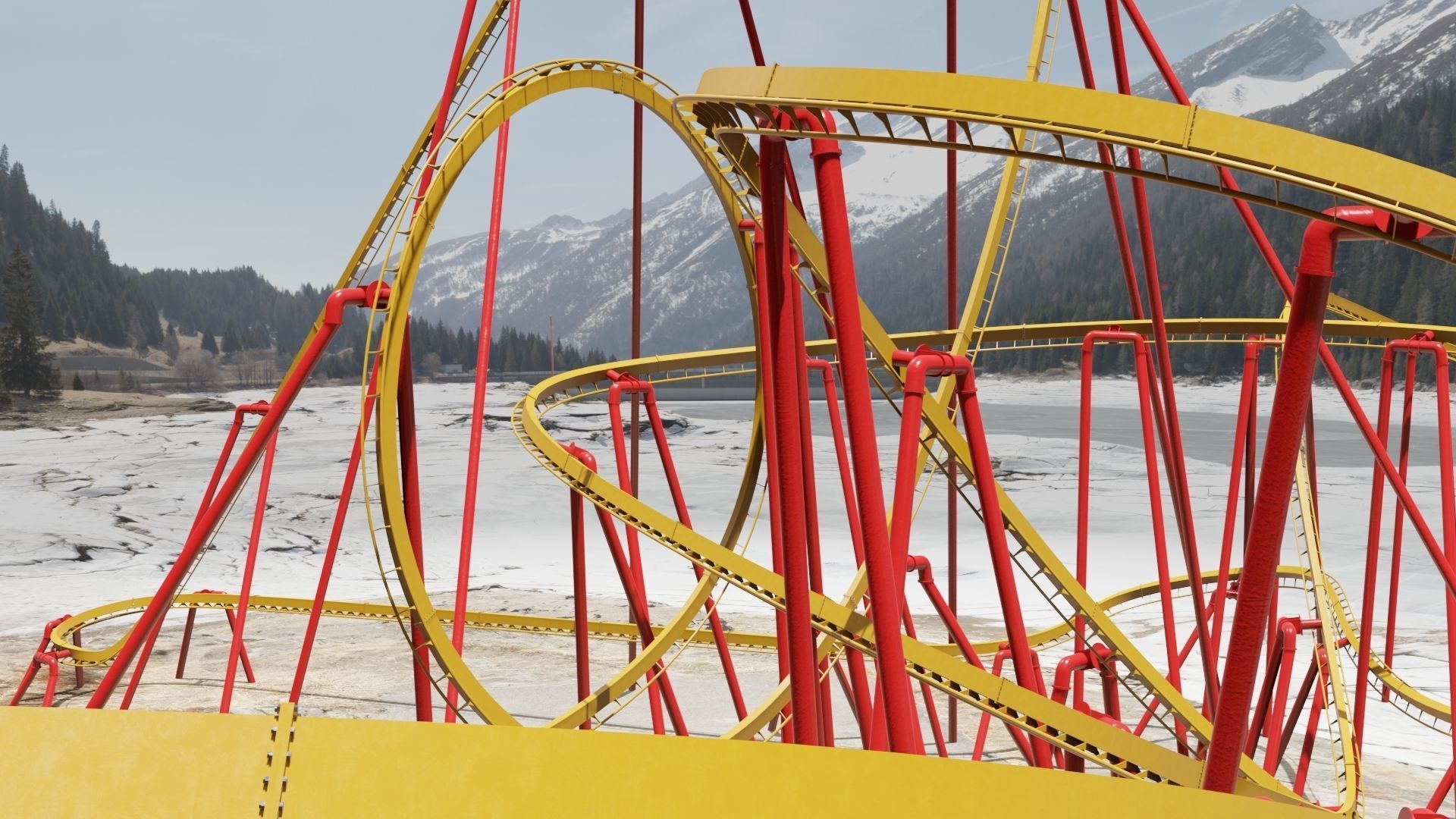 Rollercoaster Low-poly 3D model_1