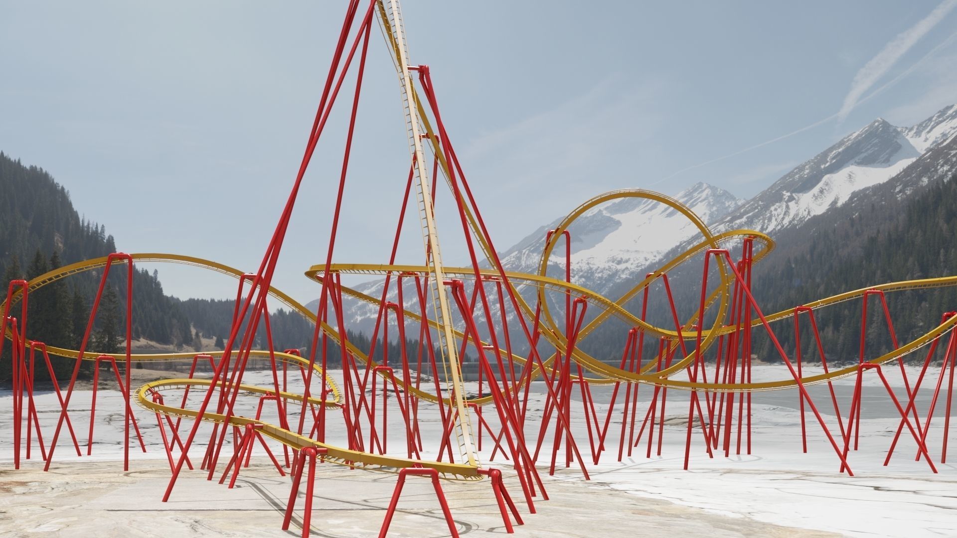 Rollercoaster Low-poly 3D model_9