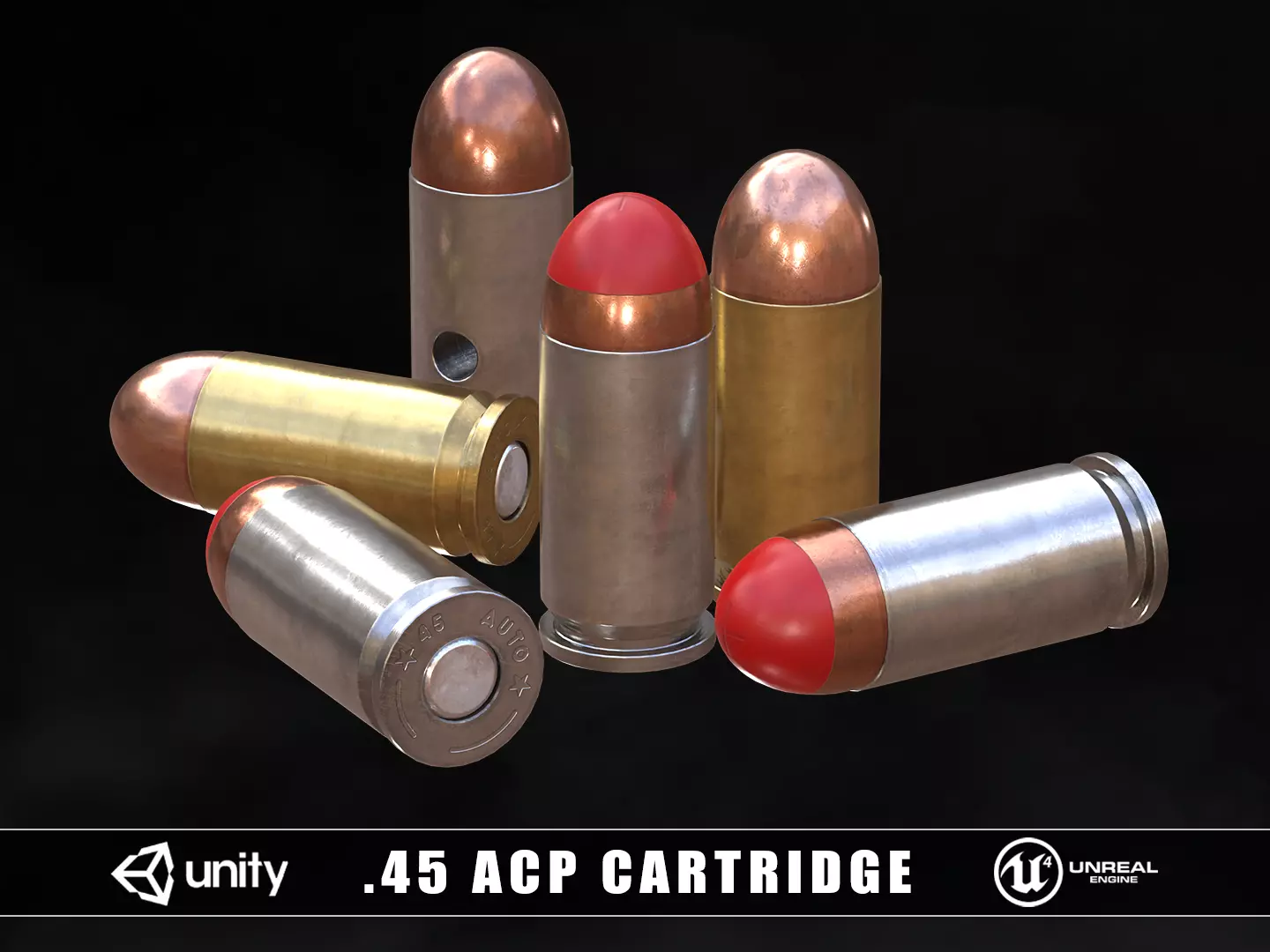 45 ACP Cartridge Low-poly 3D model