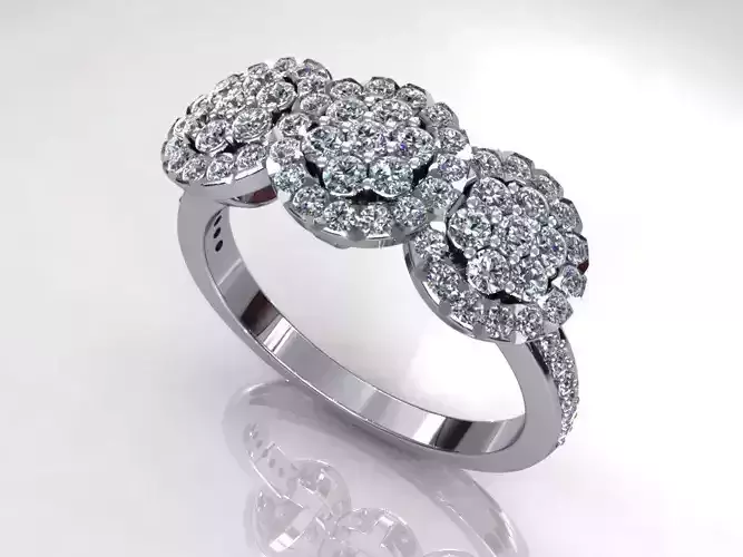 Three Flower Diamond Ring