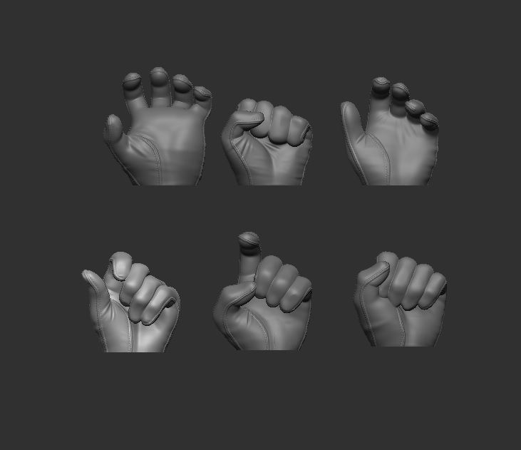 Gloved Hands Set of 6 - Hands for Action Figures 3D print model_1