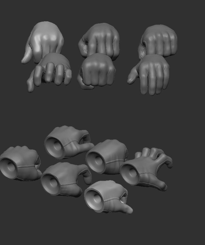 Gloved Hands Set of 6 - Hands for Action Figures 3D print model_2