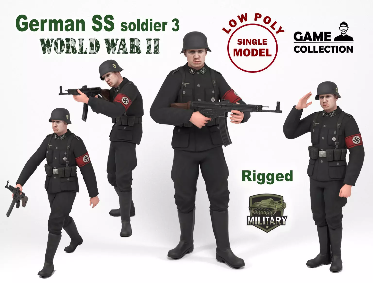 German SS Soldier 3 Low-poly 3D model_0