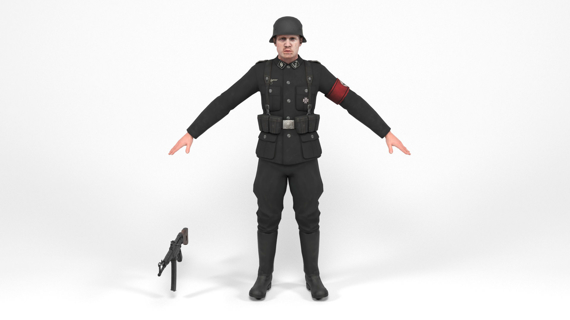 German SS Soldier 3 Low-poly 3D model_2