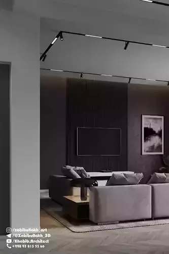 Livingroom and kitchen interior design  minimalism style