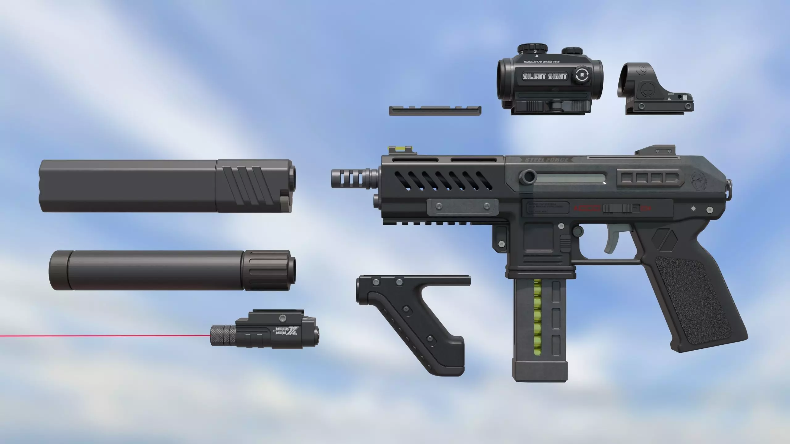 Machine Pistol Single-Auto Reapter 9 3D model