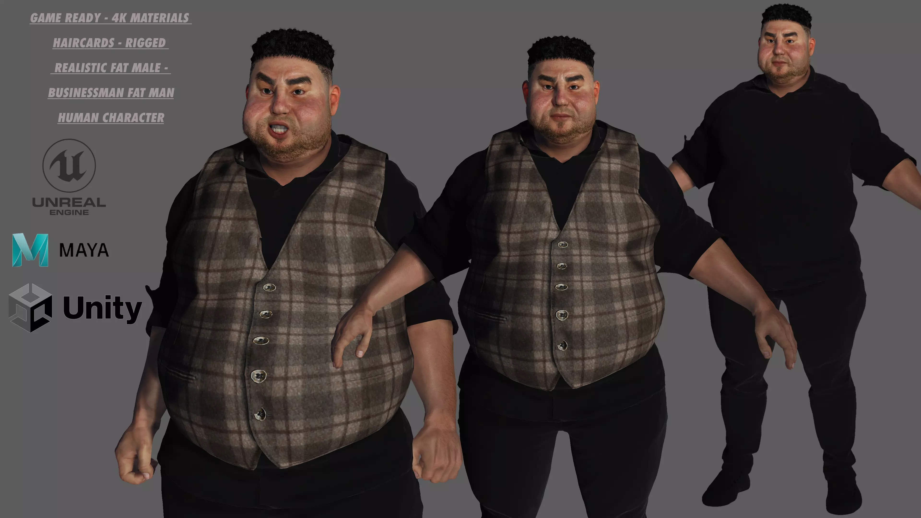 AAA 3D REALISTIC FAT MALE BUSINESSMAN 3-RIG GAME READY CHARACTER Low-poly 3D model_0