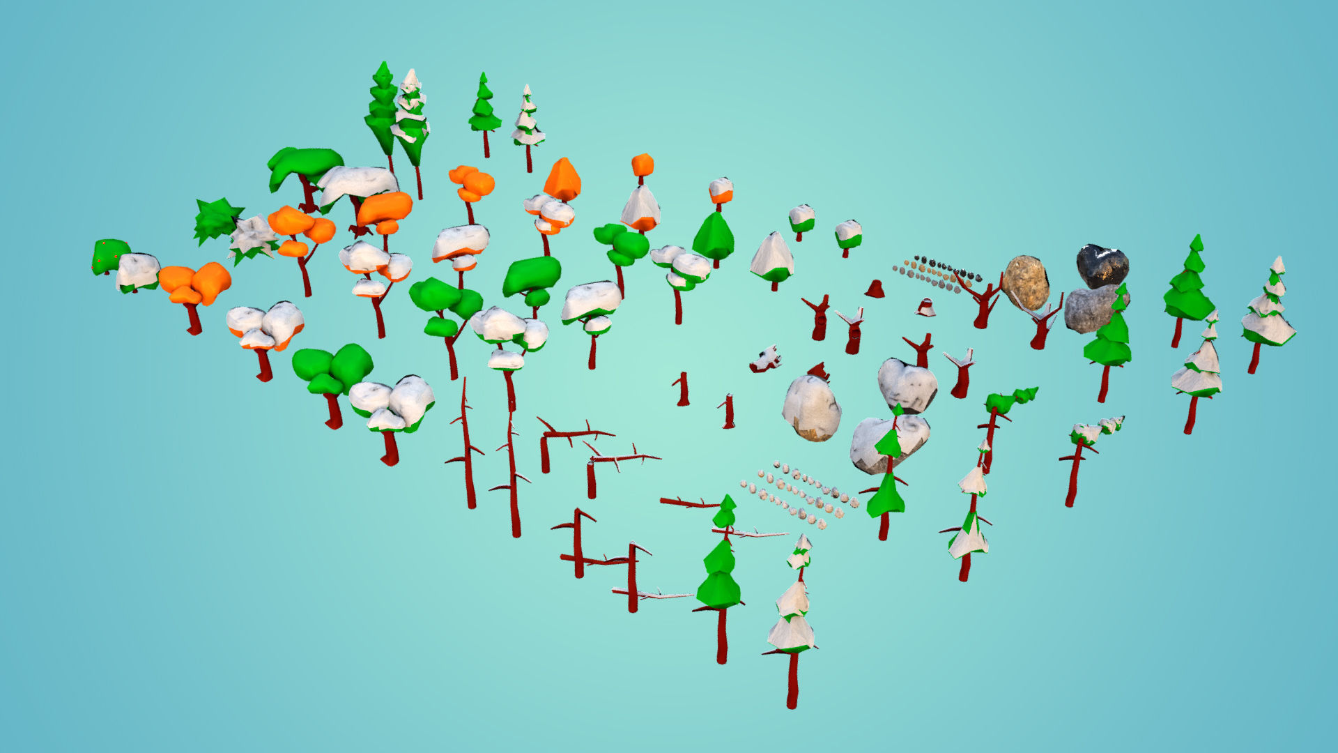 NatureScapes Lowpoly Trees and Rocks Pack Low-poly 3D model_1
