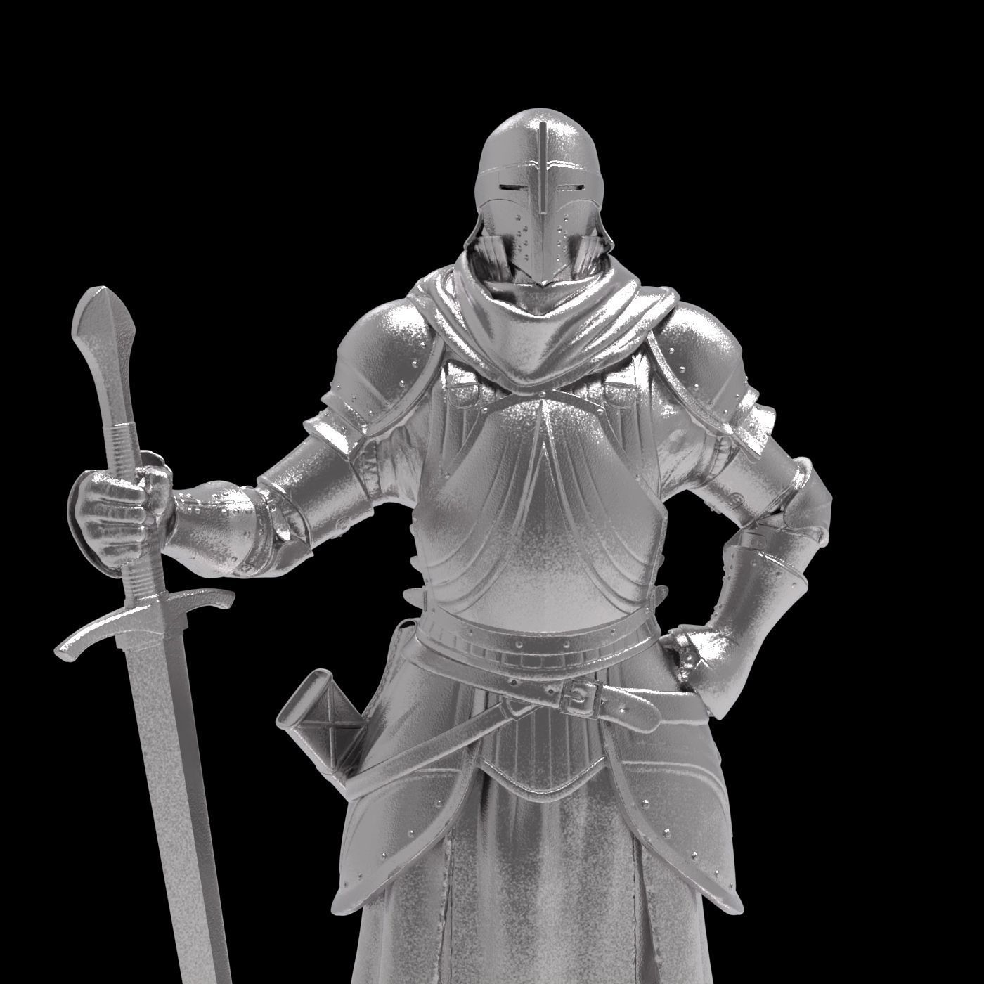 Medieval knight warrior character sculpture model armor sword 3D print model_12