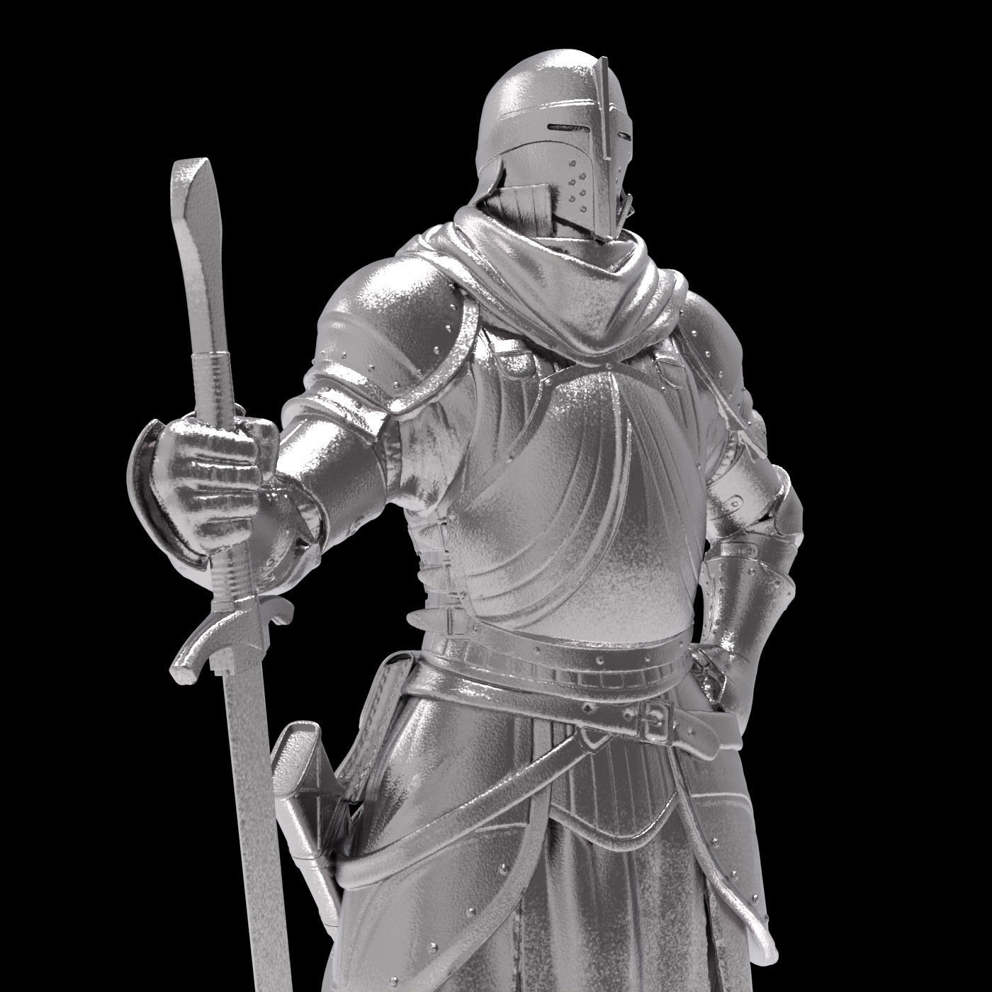 Medieval knight warrior character sculpture model armor sword 3D print model_11