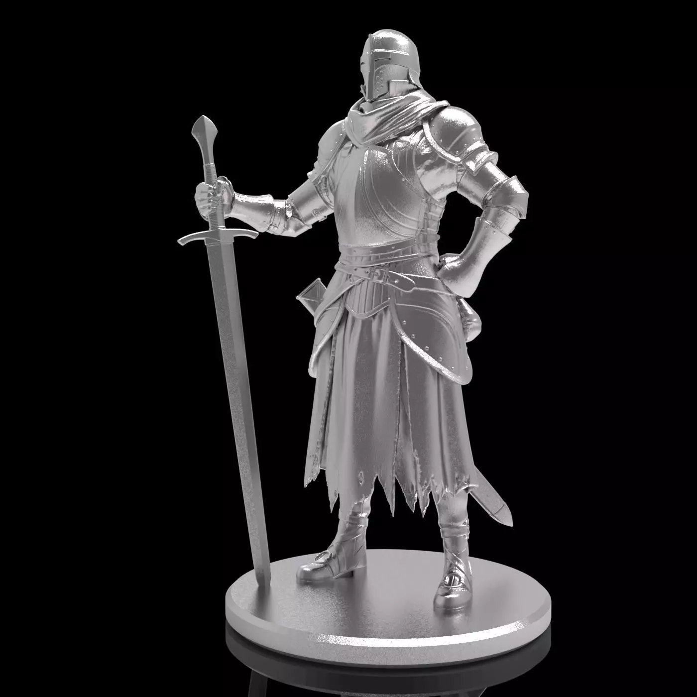Medieval knight warrior character sculpture model armor sword 3D print model_0