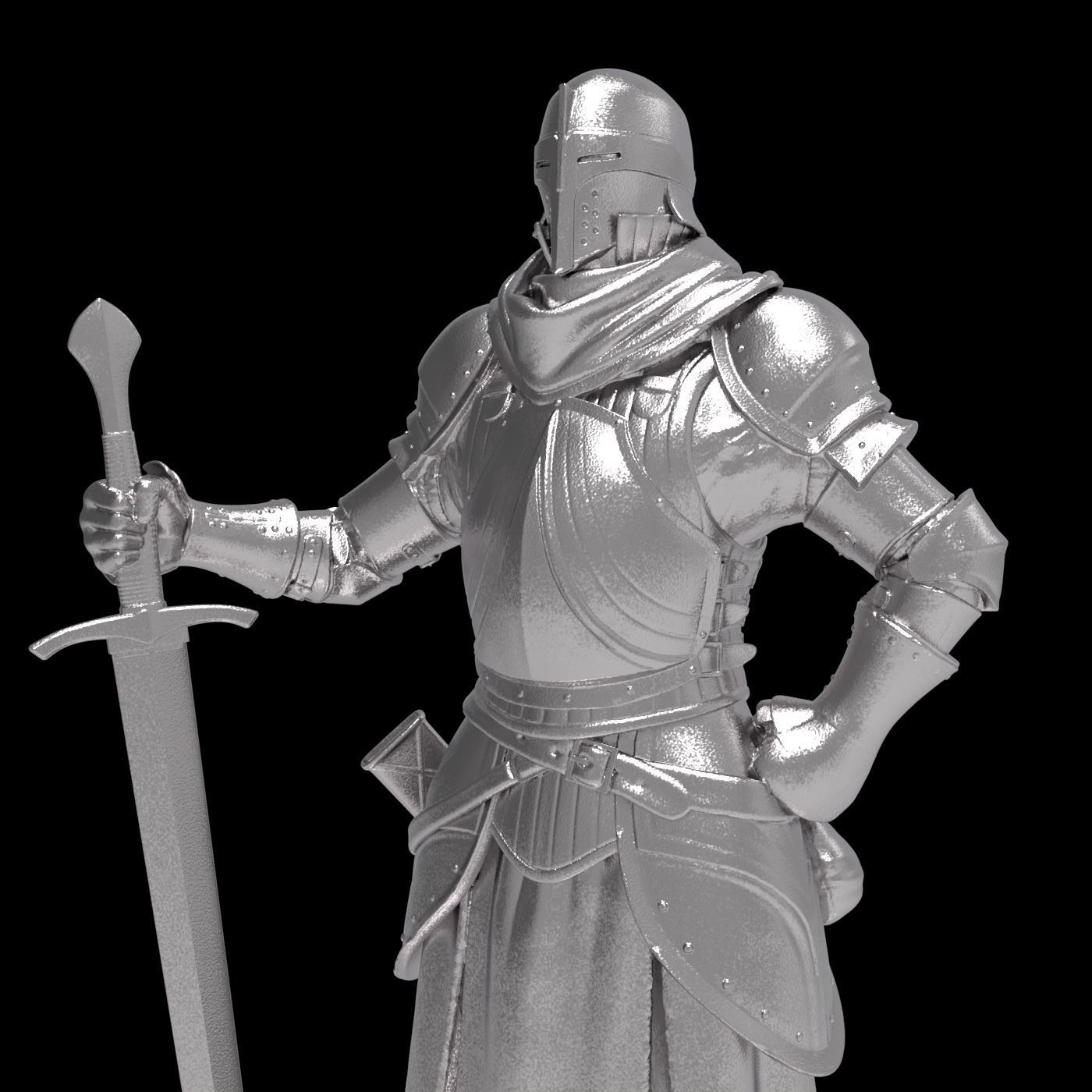 Medieval knight warrior character sculpture model armor sword 3D print model_19