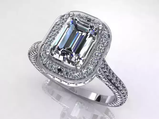 Round Edge Emerald Diamond Ring