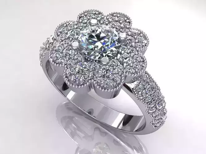 Flower Round Diamond Ring