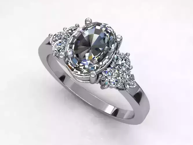 Halo Three Stone Shank Ring