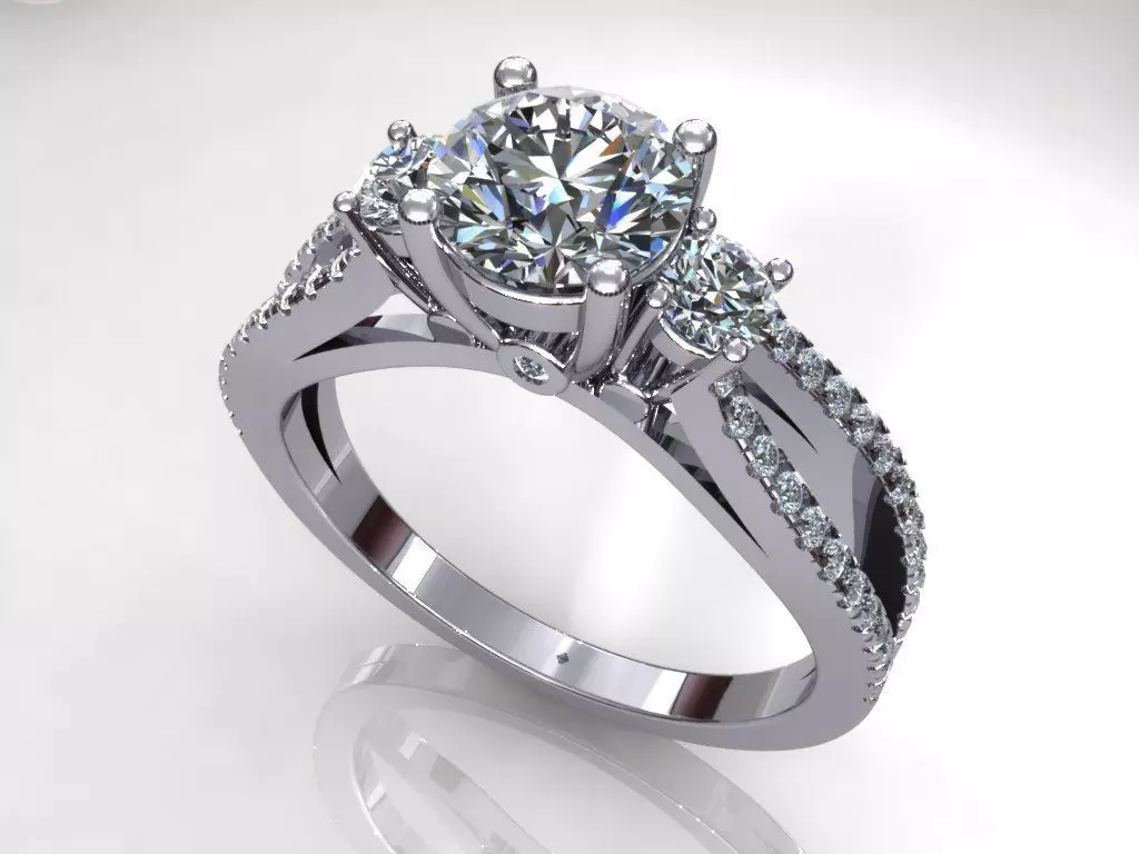 Pav Three Stone Ring 3D print model_0