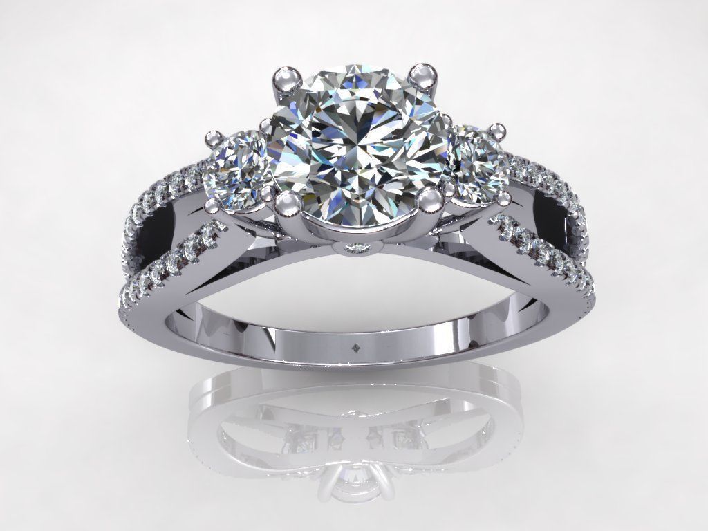 Pav Three Stone Ring 3D print model_1