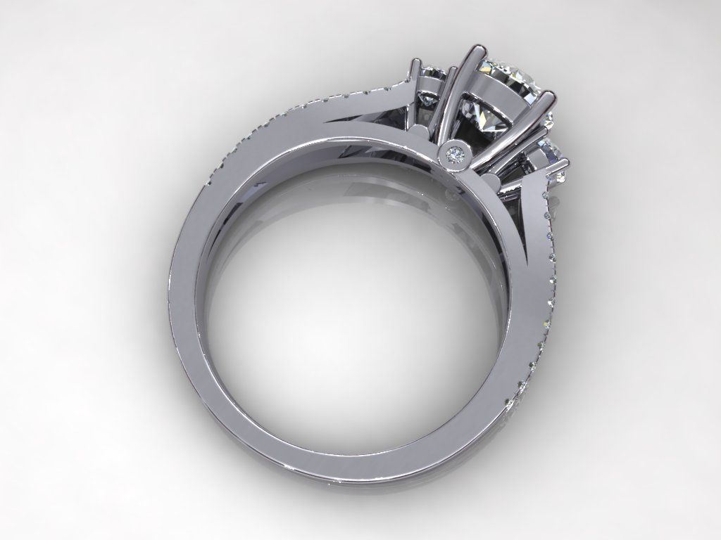Pav Three Stone Ring 3D print model_2