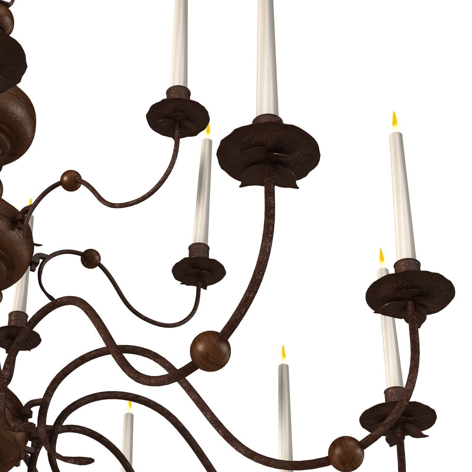 Monumental Wooden Candelabra Large chandelier 3D model_4