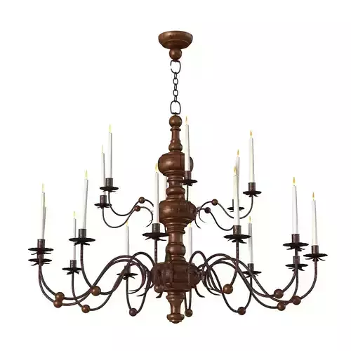 Monumental Wooden Candelabra Large chandelier 3D model