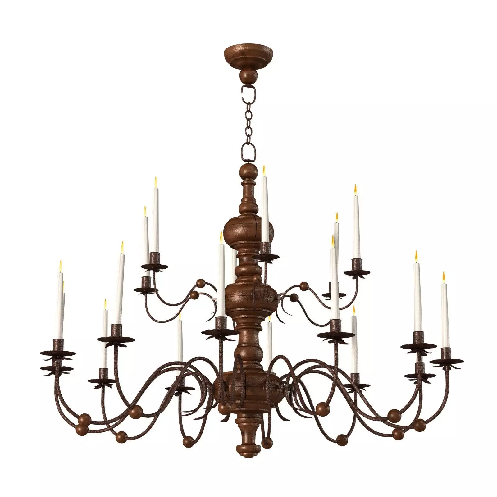 Monumental Wooden Candelabra Large chandelier 3D model_0