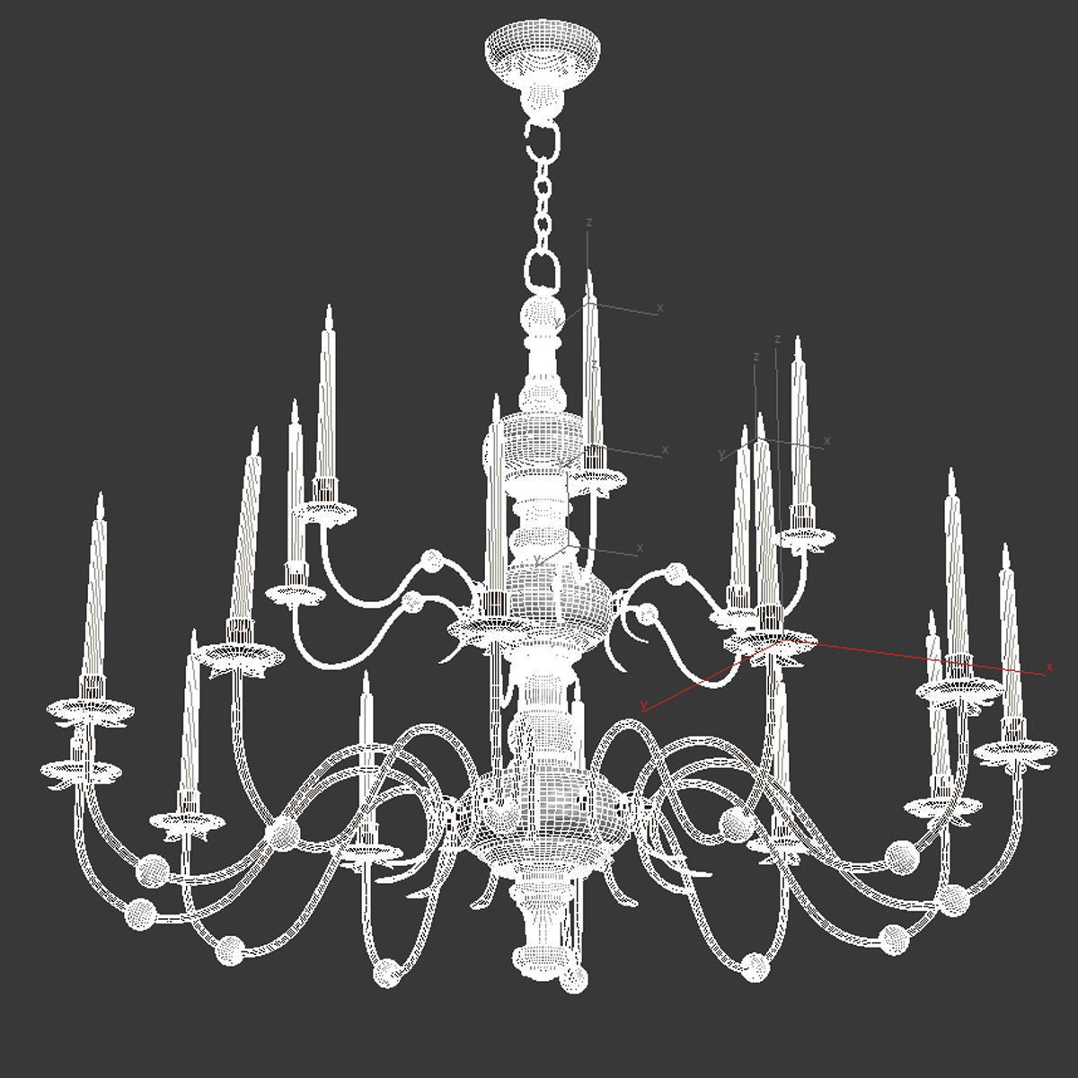 Monumental Wooden Candelabra Large chandelier 3D model_6