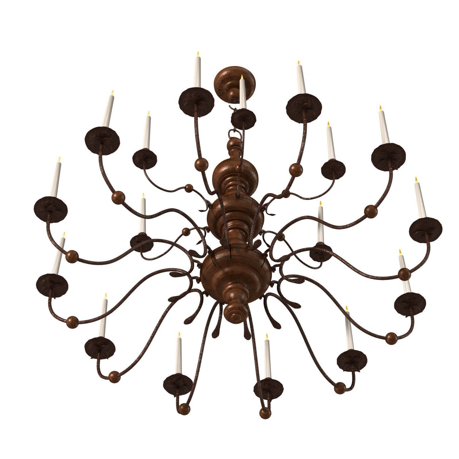Monumental Wooden Candelabra Large chandelier 3D model_1