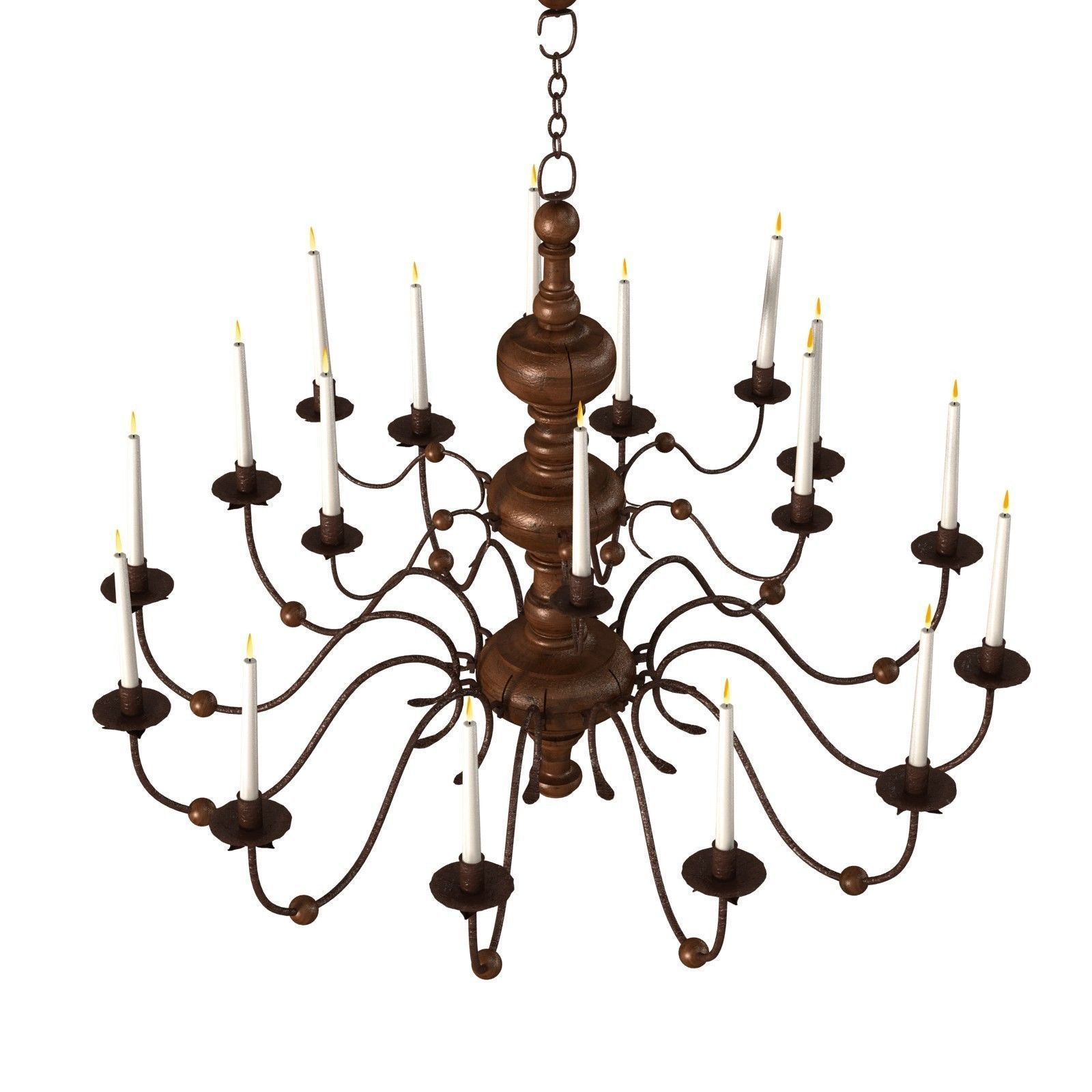 Monumental Wooden Candelabra Large chandelier 3D model_2
