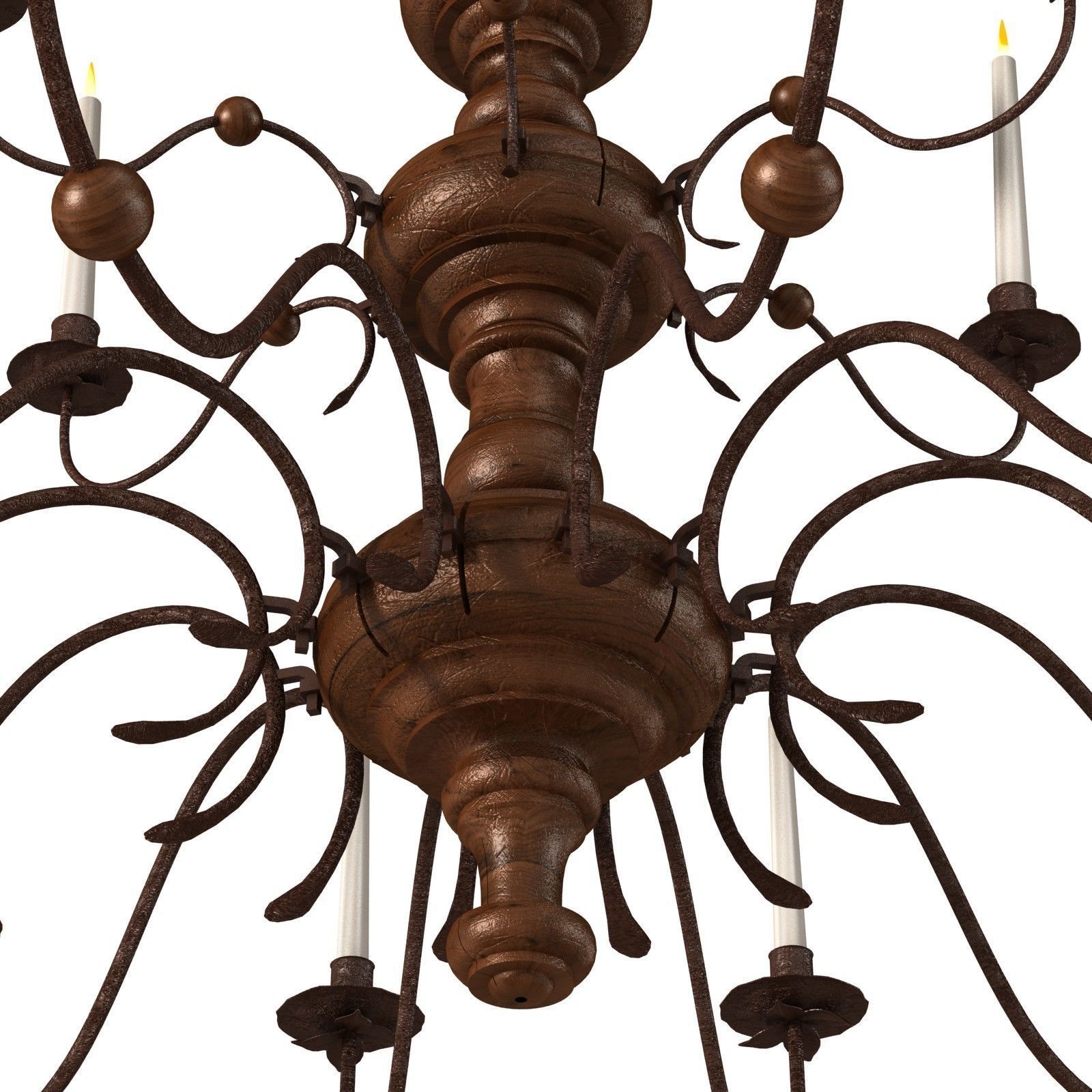Monumental Wooden Candelabra Large chandelier 3D model_5