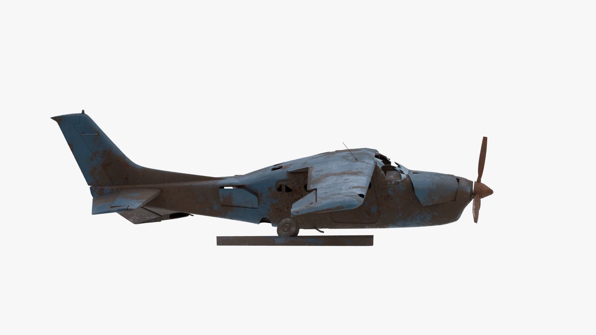 8K realistic destroyed propeller plane Low-poly 3D model_7