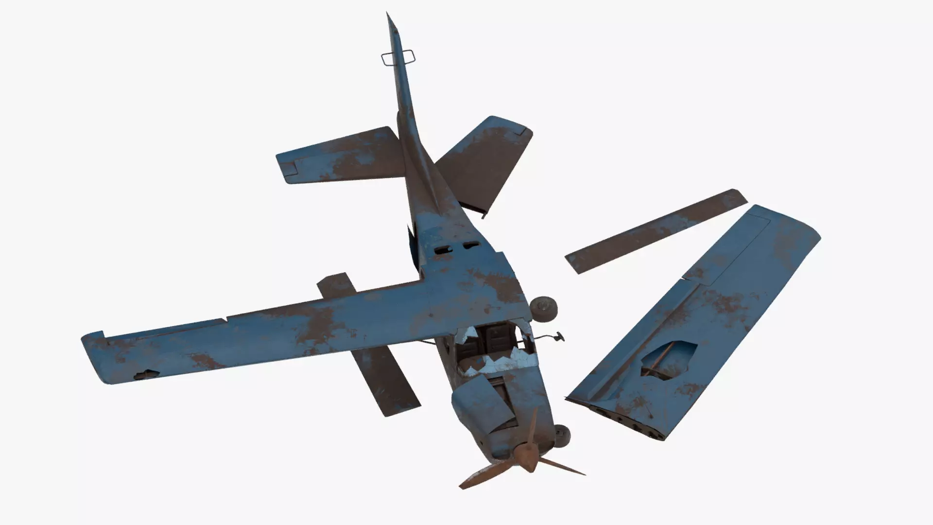8K realistic destroyed propeller plane Low-poly 3D model_0