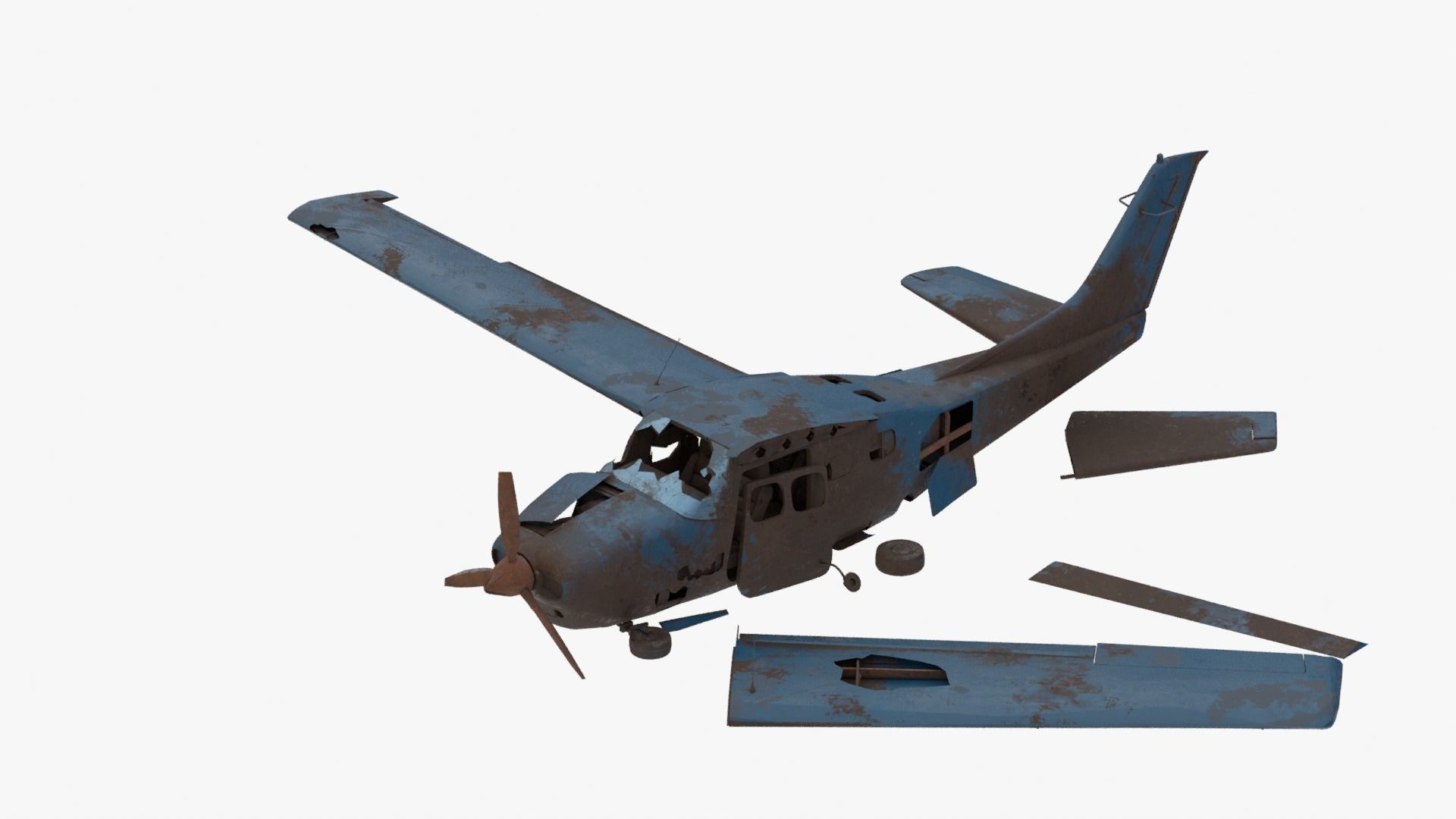8K realistic destroyed propeller plane Low-poly 3D model_2