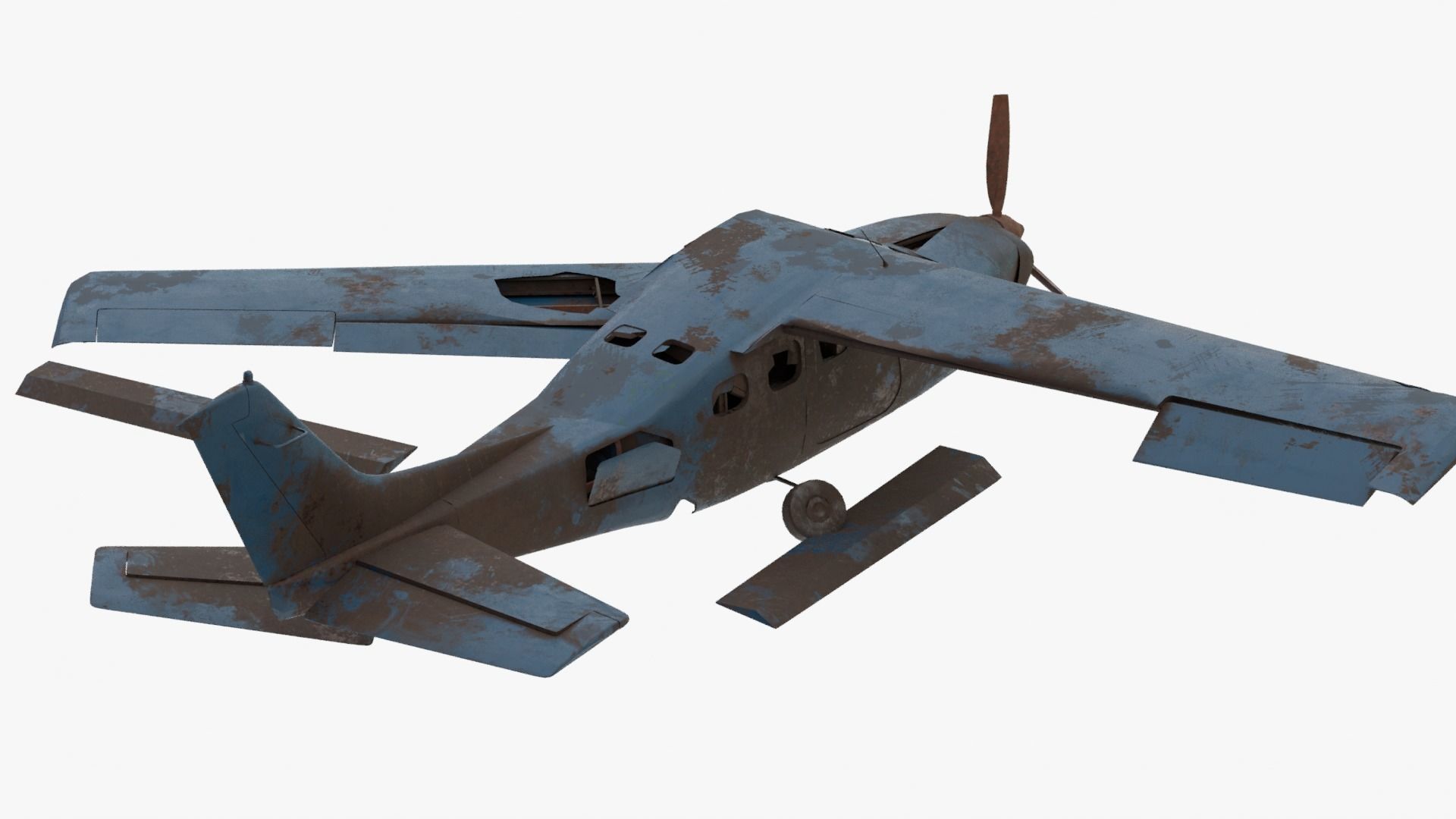 8K realistic destroyed propeller plane Low-poly 3D model_6