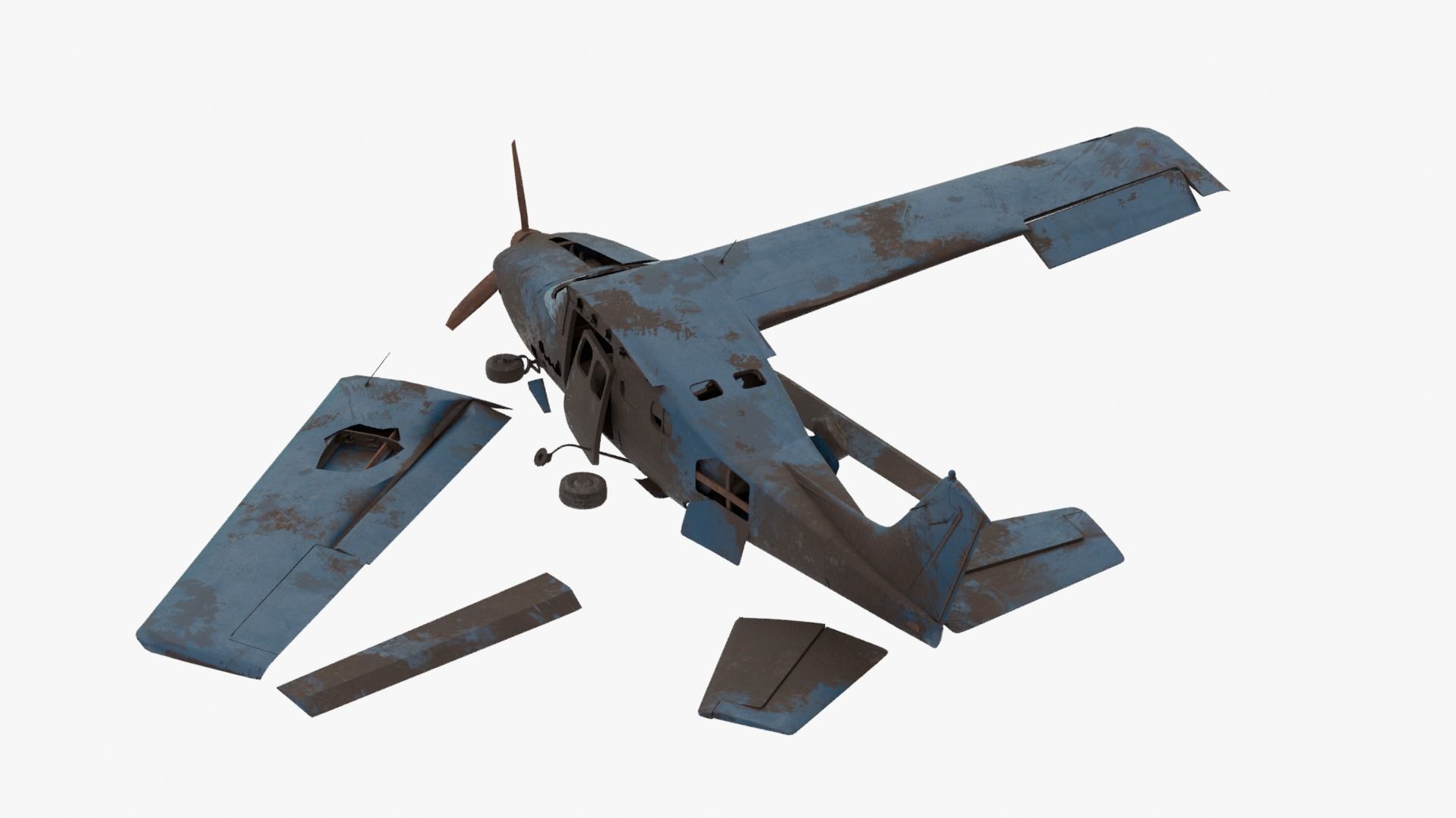 8K realistic destroyed propeller plane Low-poly 3D model_4