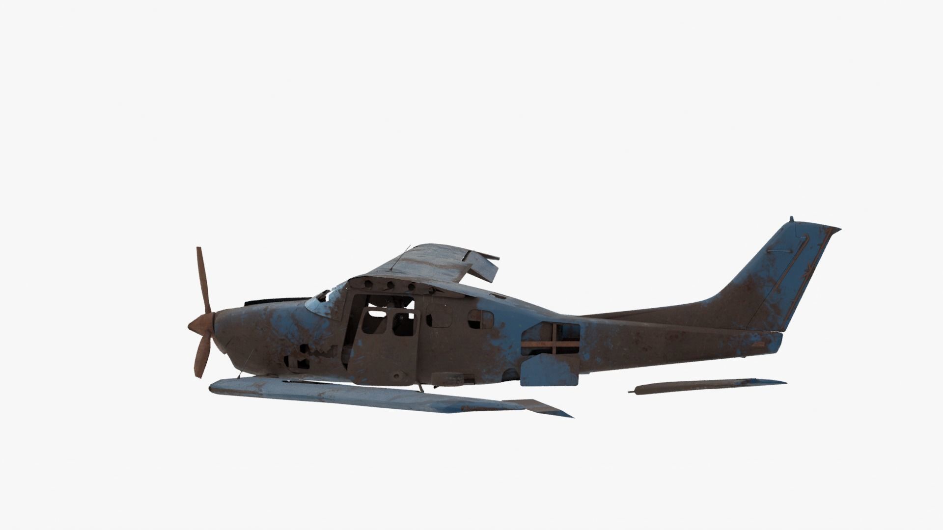 8K realistic destroyed propeller plane Low-poly 3D model_3