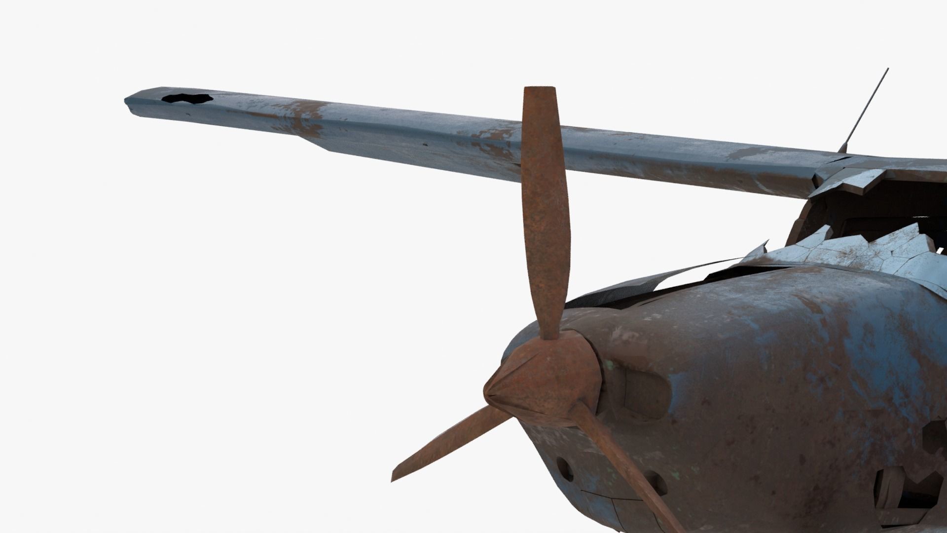 8K realistic destroyed propeller plane Low-poly 3D model_9