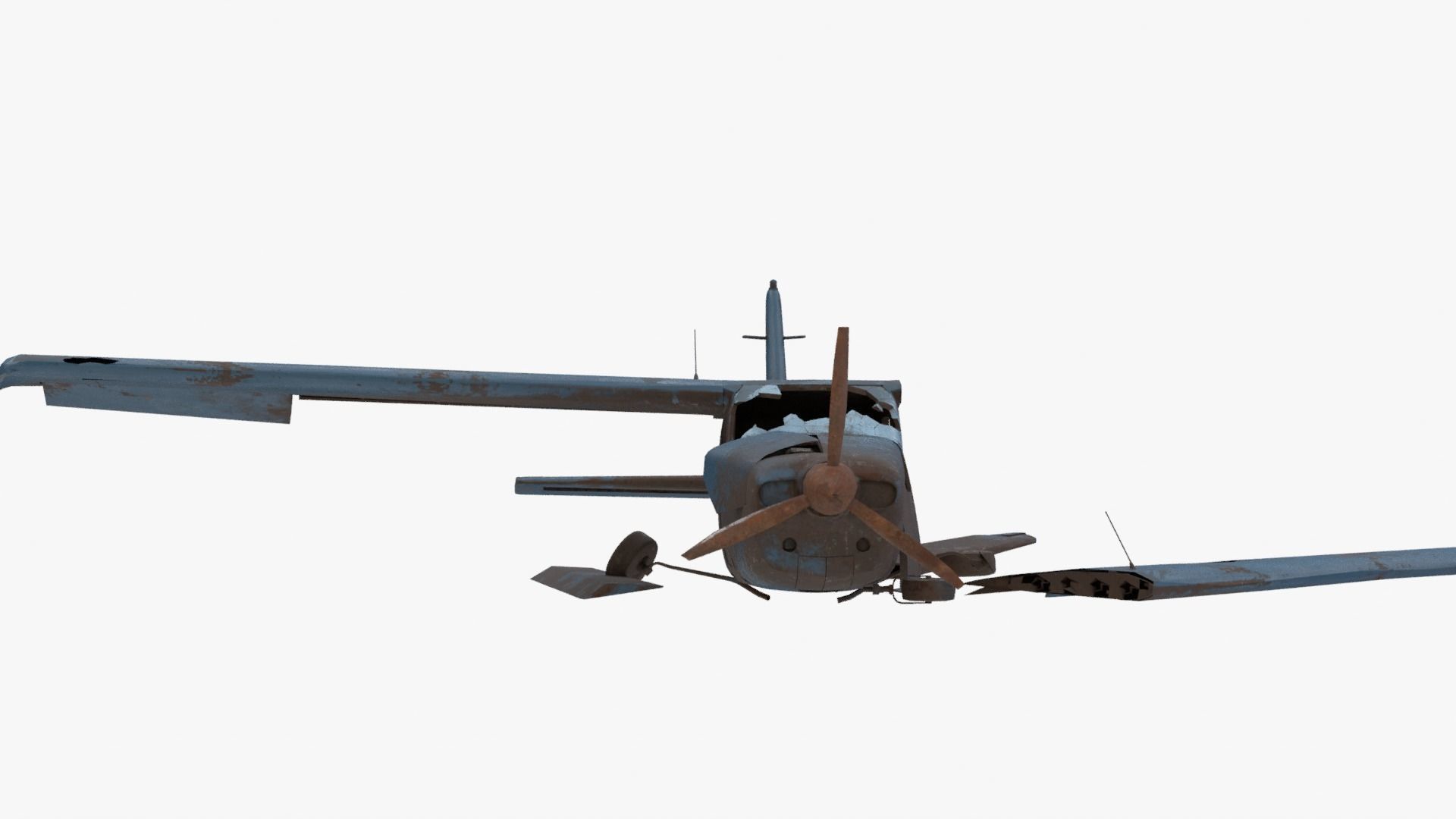 8K realistic destroyed propeller plane Low-poly 3D model_1