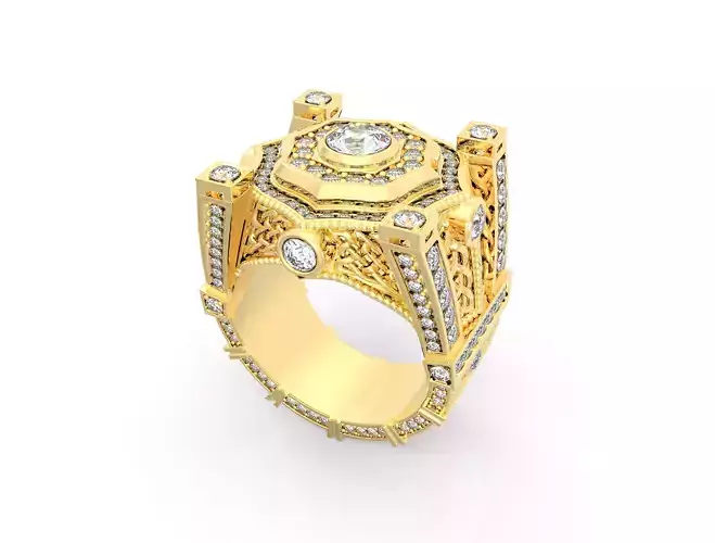Signet MEN Ring with diamonds  3D print model