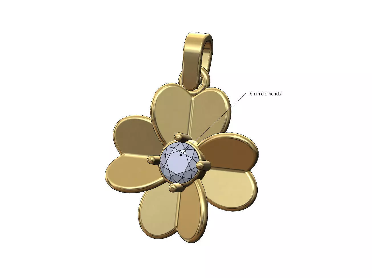 Solitaire diamond bent heart pendant and charm 3D print model