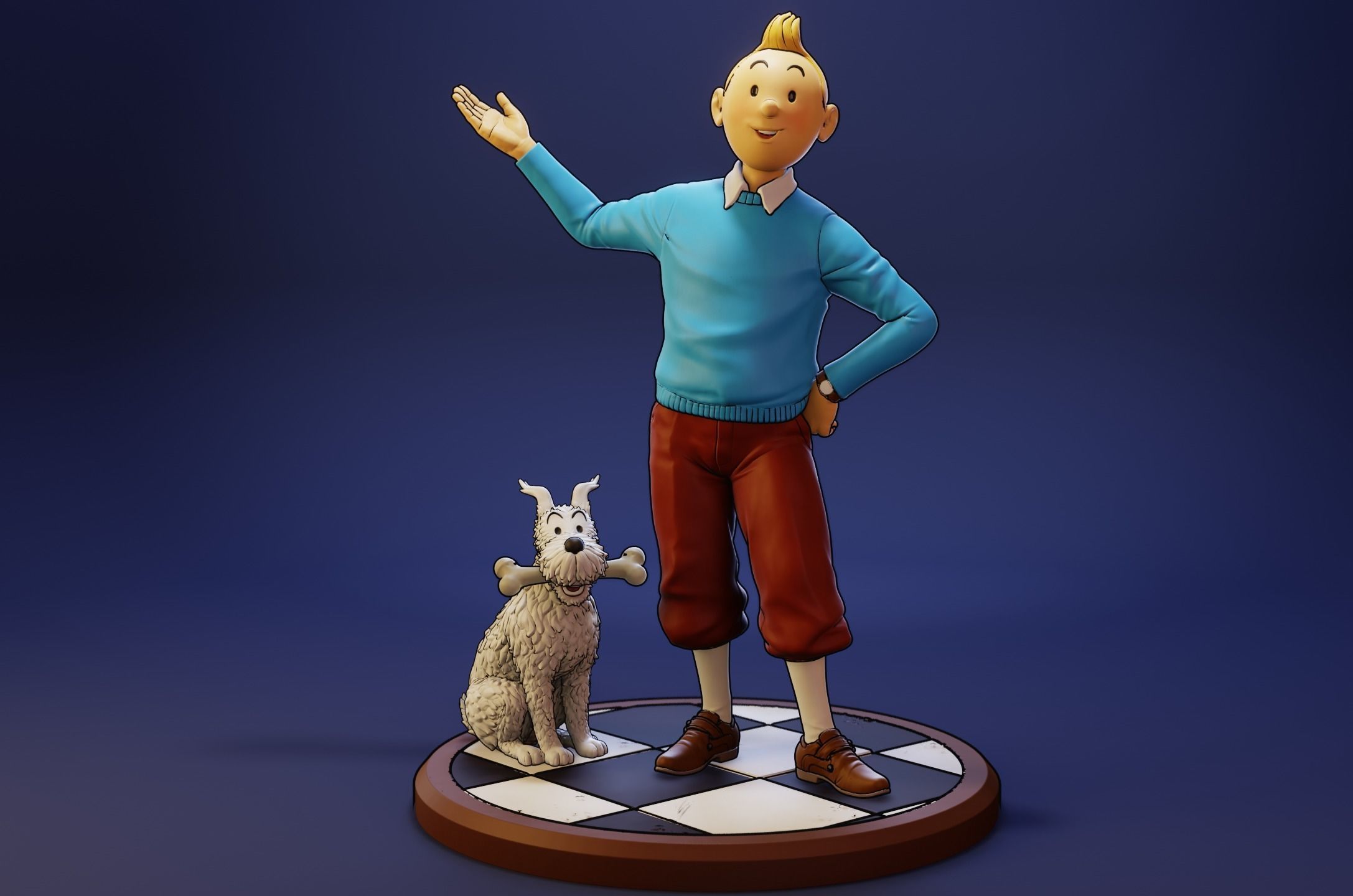 TinTin and Milou welcome pose high model 3D print model_3