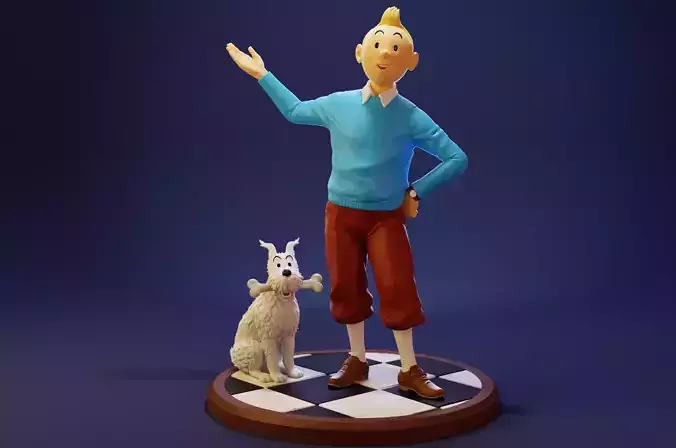 TinTin and Milou welcome pose high model 3D print model