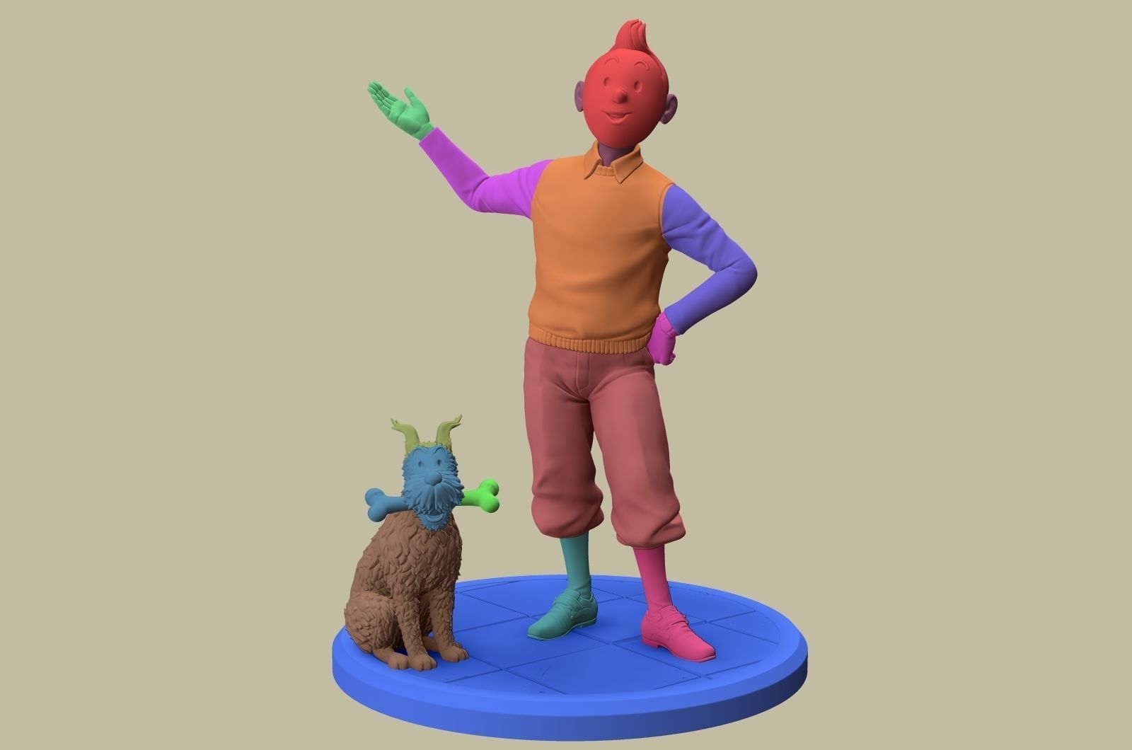 TinTin and Milou welcome pose high model 3D print model_5