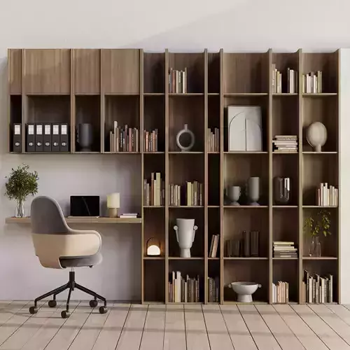 Workplace wooden Shelves Decorative With Plants and Book 19 Low-poly 3D model