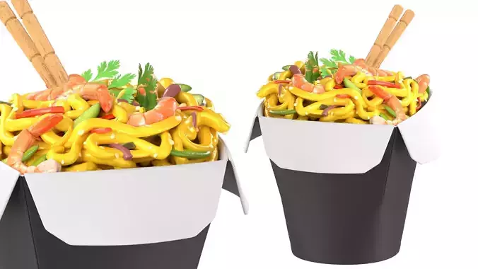 wok with noodles and seafood